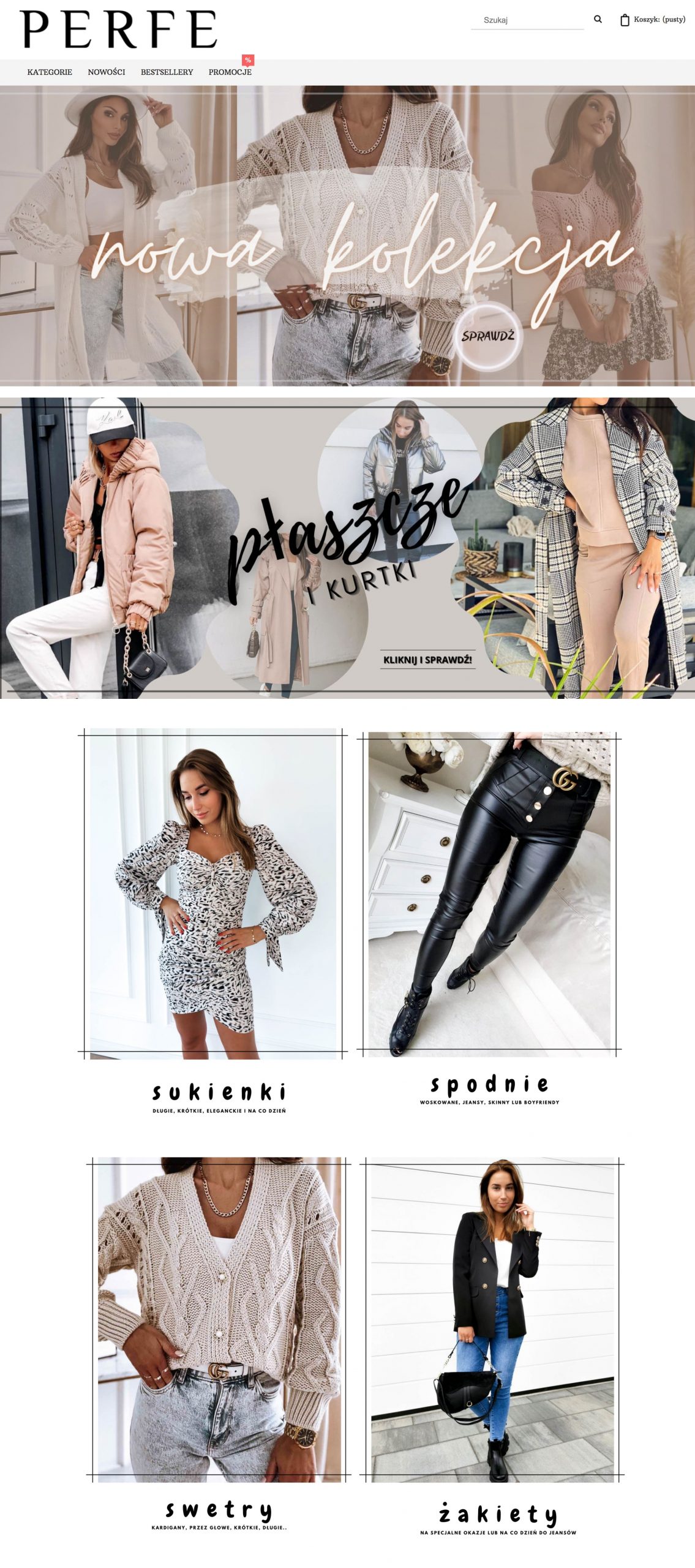 Widok frontu sklepu internetowego Perfe.pl