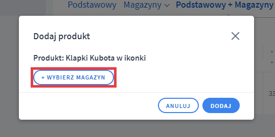 Panel administracyjny sklepu > Obsługa sklepu > Zamówienia > Edycja > Dodaj produkt do zamówienia > Wybieranie magazynu