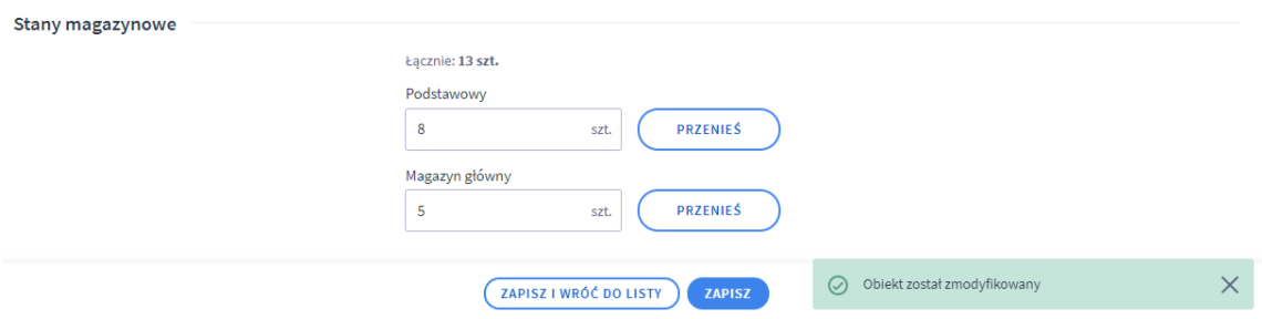Edytuj stan magazynowy produktu w danym magazynie Panel administracyjny sklepu > Obsługa sklepu > Produkty > Edycja > Magazyn > Stany magazynowe
