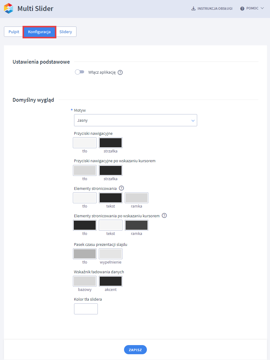 Panel administracyjny sklepu > Dodatki i integracje > Moje aplikacje > Multi Slider > Konfiguracja