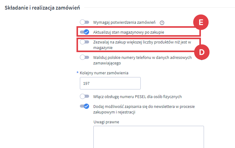 Aktywuj i dezaktywuj odpowiednie opcje w sekcji: Składanie i realizacja zamówień Panel administracyjny sklepu >Ustawienia > Obsługa zamówień > Składanie i realizacja zamówień > Wielomagazynowość