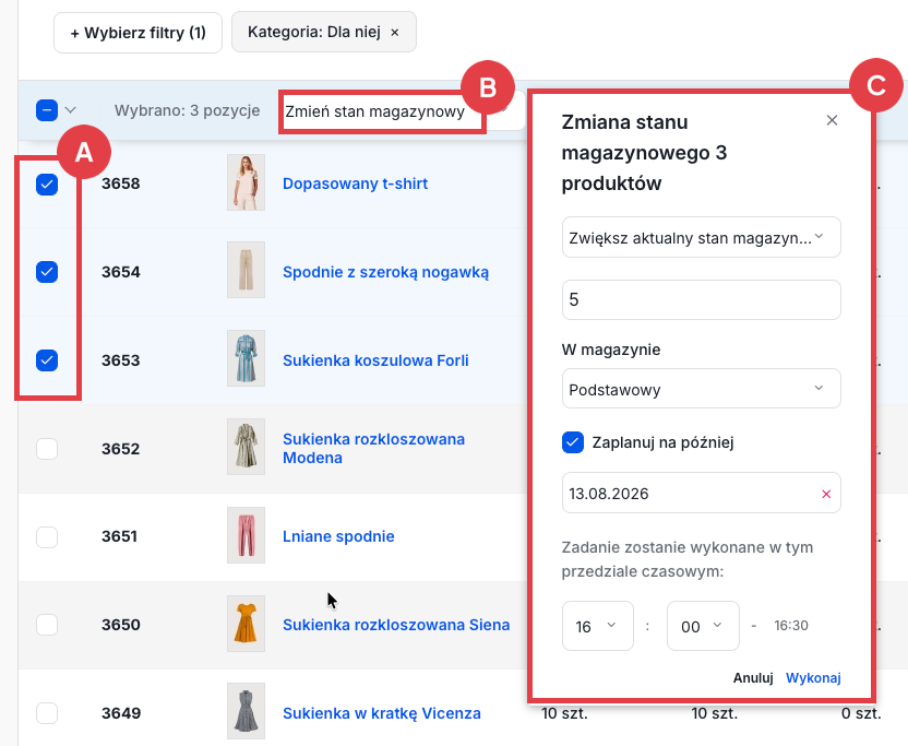 Zmieniaj stan magazynowy w wybranym magazynie dla wielu produktów jednocześnie Zmieniaj stan magazynowy w wybranym magazynie dla wielu produktów jednocześnie