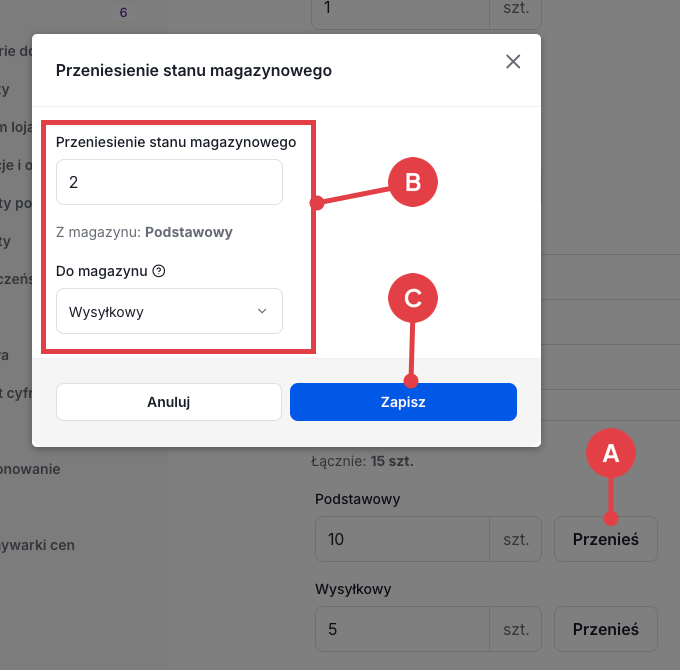 Przenoszenie stanów między magazynami Przenoszenie stanów między magazynami