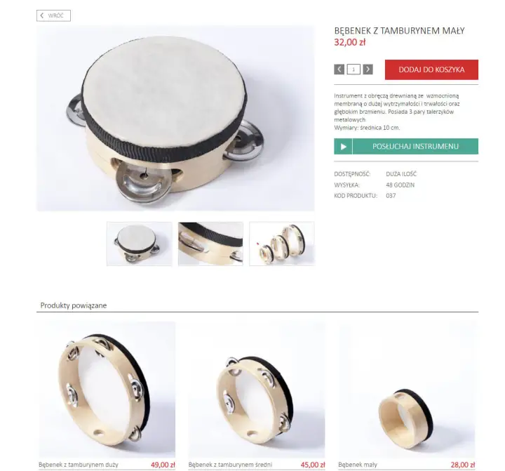 Przykład sugerowania produktów w innych rozmiarach Strona sklepu internetowego na platformie Shoper > Karta produktu > Inne rozmiary