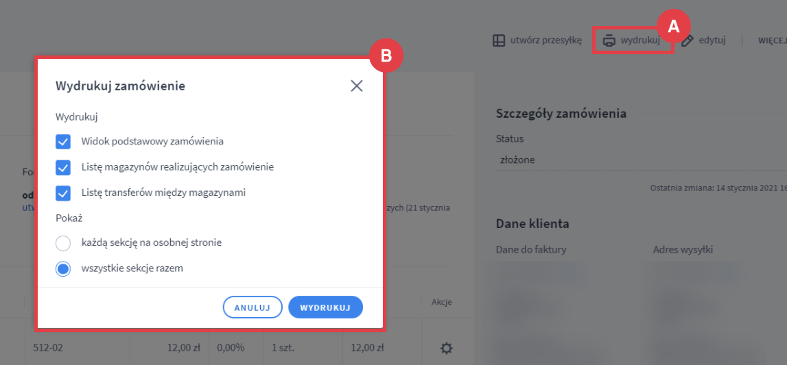 Wydrukuj zamówienie w Panelu administracyjnym sklepu Shoper Panel administracyjny sklepu > Obsługa sklepu > Zamówienia > Edycja > Wydruk
