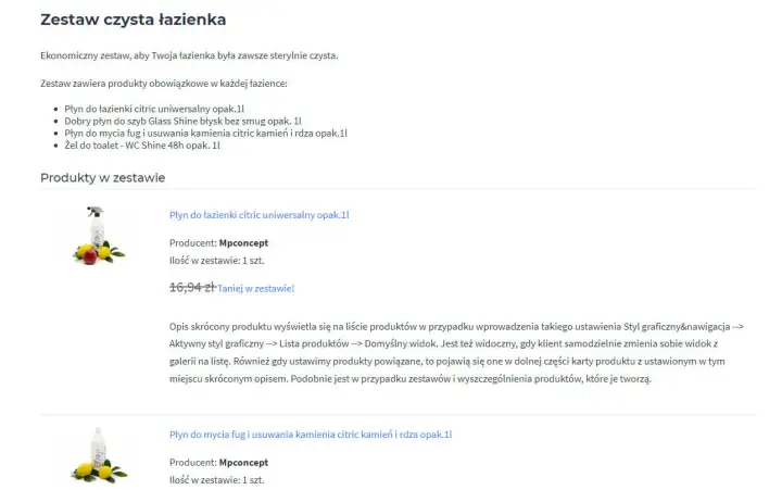Przykład zastosowania zestawów produktów w sklepie internetowym Strona sklepu internetowego na platformie Shoper > Zestaw produktów