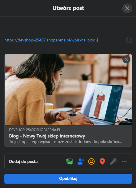 Udostępnianie linku do strony wpisu bloga