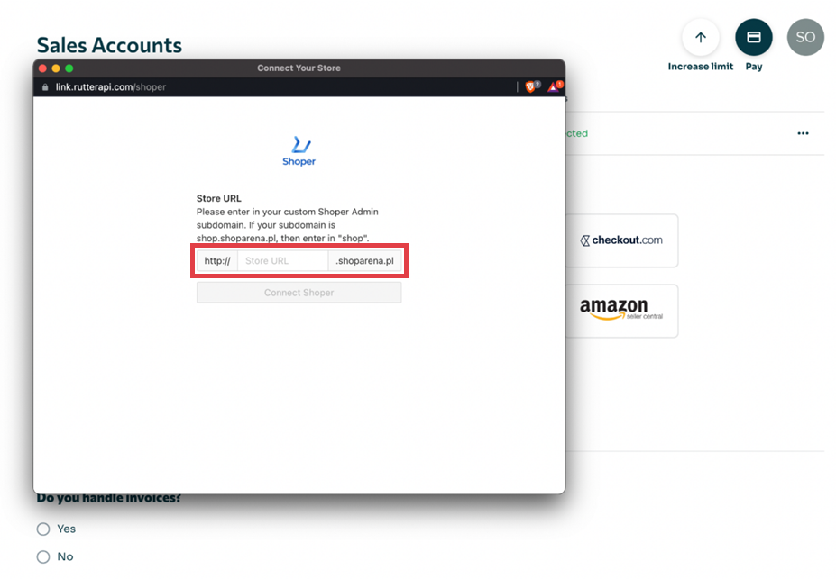 Panel Uncapped > Sales Accounts > Shoper > URL