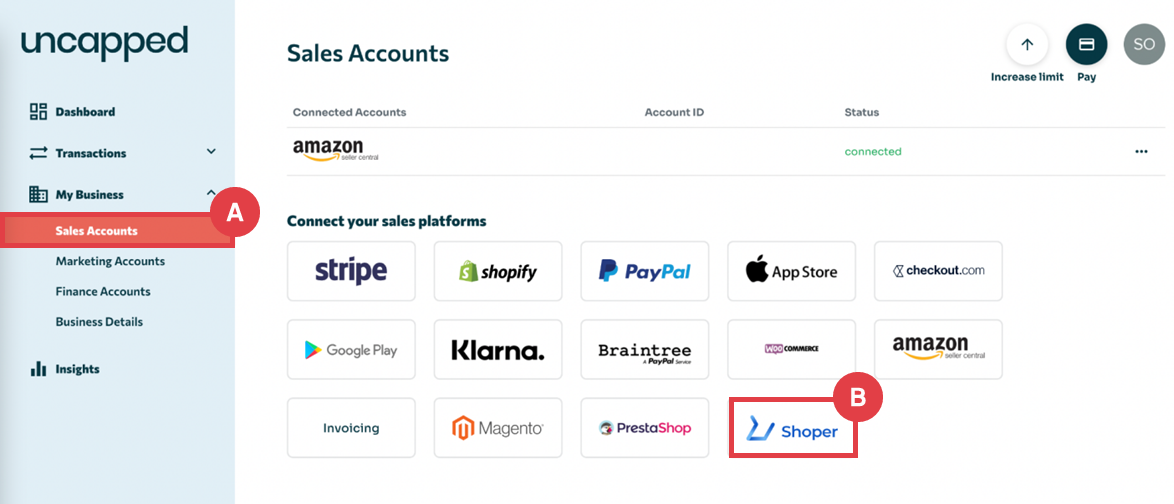 Panel Uncapped > Sales Accounts > Shoper