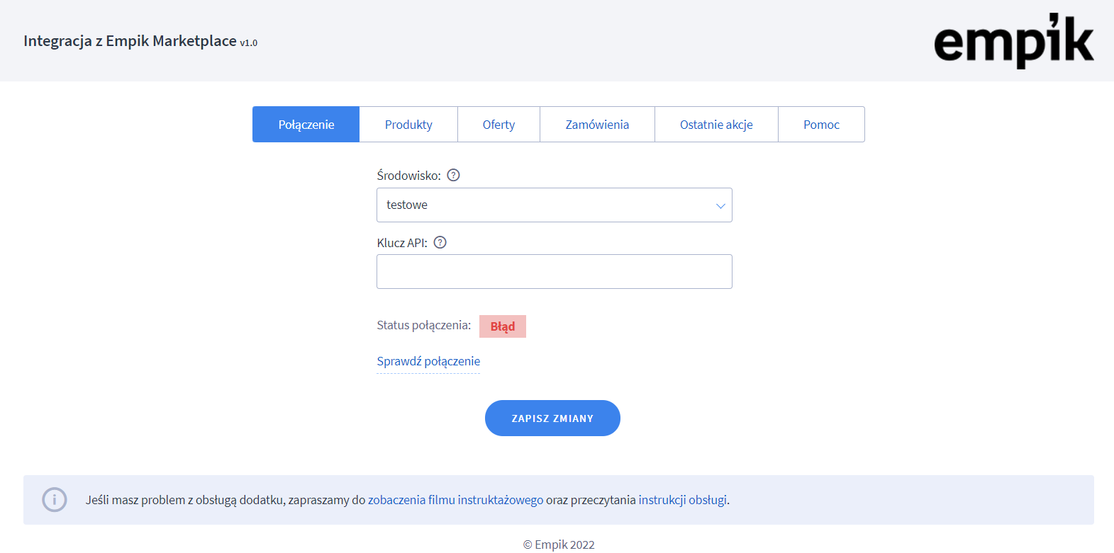 Panel administracyjny > Dodatki i integracje > Moje aplikacje > Empikplace