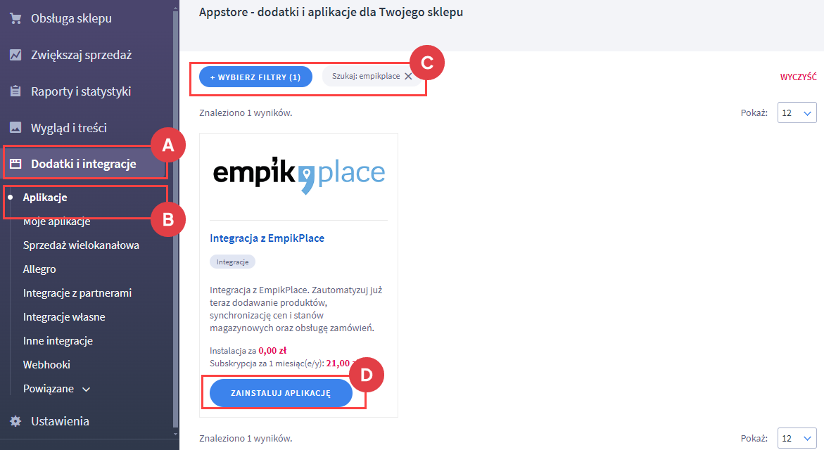 Panel administracyjny > Dodatki i integracje > Aplikacje