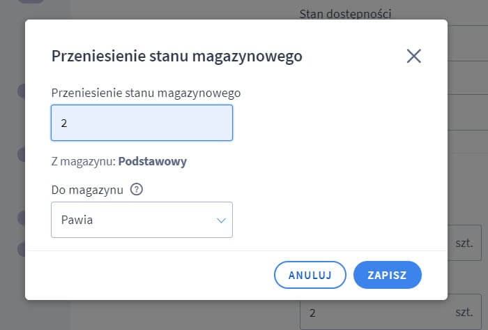 Przeniesienie stanu magazynowego dla produktu w sklepach internetowych Shoper
