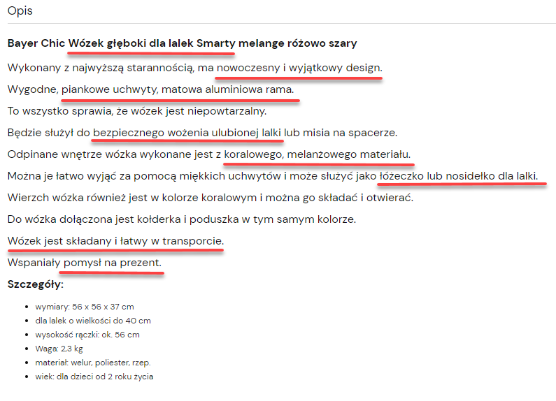 Dobry przykład opisu dla produktu Przykład właściwego opisu produktu