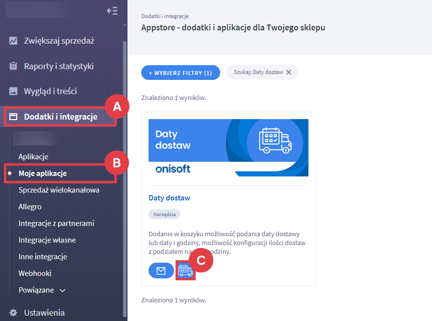 Panel administracyjny sklepu > Dodatki i integracje > Moje aplikacje > Daty dostaw