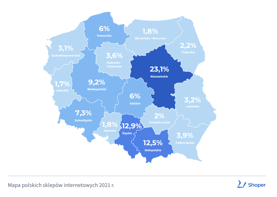 Mapa polskich sklepów internetowych 2021 r. Mapa polskiego e-commerce