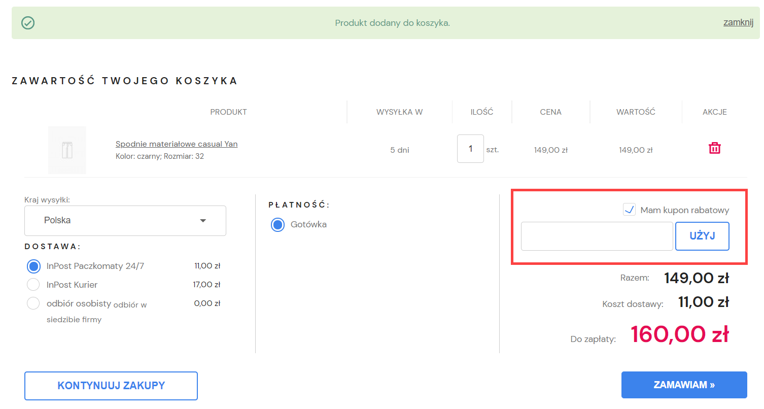 Zawartość koszyka z punktu widzenia klienta