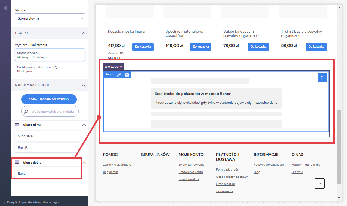 Shoper Visual Editor dolny wiersz edytora