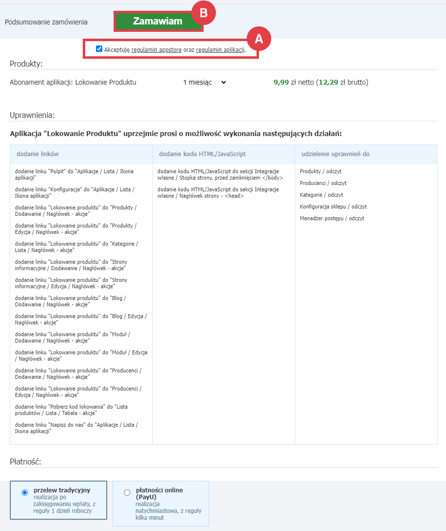 Zamów abonament aplikacji Lokowanie Produktu w sklepie Shoper Panel administracyjny sklepu > Dodatki i integracje > Aplikacje > Lokowanie Produktu > Instalacja