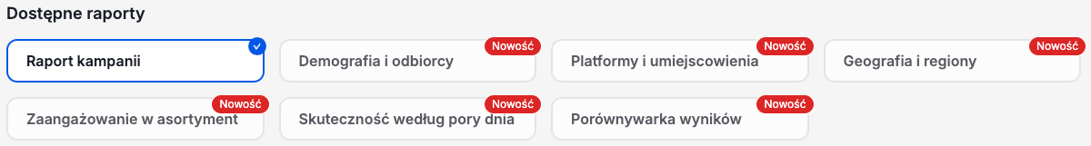 Pozostałe raporty dostępne dla usługi Facebook Ads Pozostałe raporty dostępne dla usługi Facebook Ads