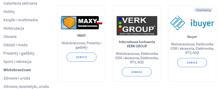 Przykład listy aplikacji wielobranżowych dla sklepu Shoper