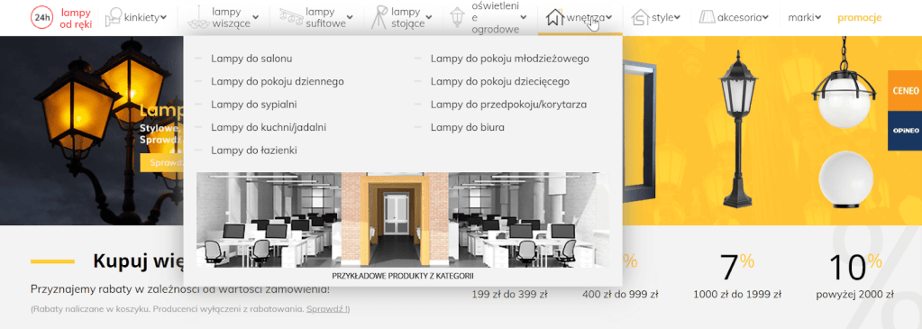 Kategorie produktów w menu sklepu internetowego