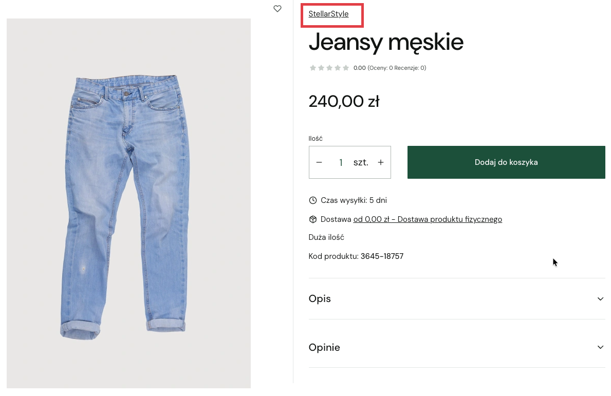 Moduł: Producent widoczny w karcie produktu w szablonie Storefront