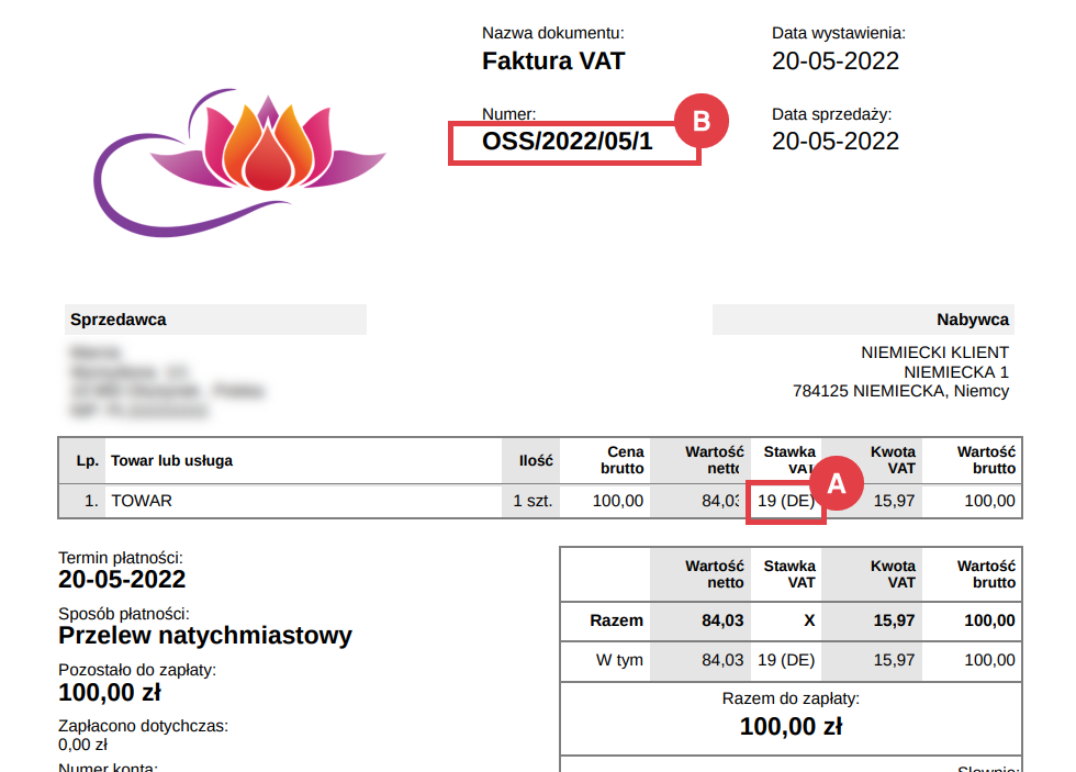 Faktura VAT z prefiksem OSS
