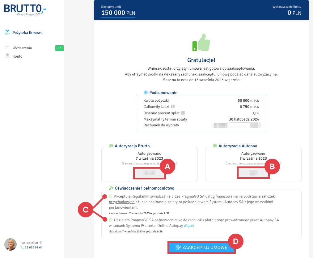 Zaakceptuj umowę, aby otrzymać środki na swój e-biznes Brutto > Finansowanie sklepu internetowego Shoper > Oferta > Przyjęty wniosek > Akceptacja umowy
