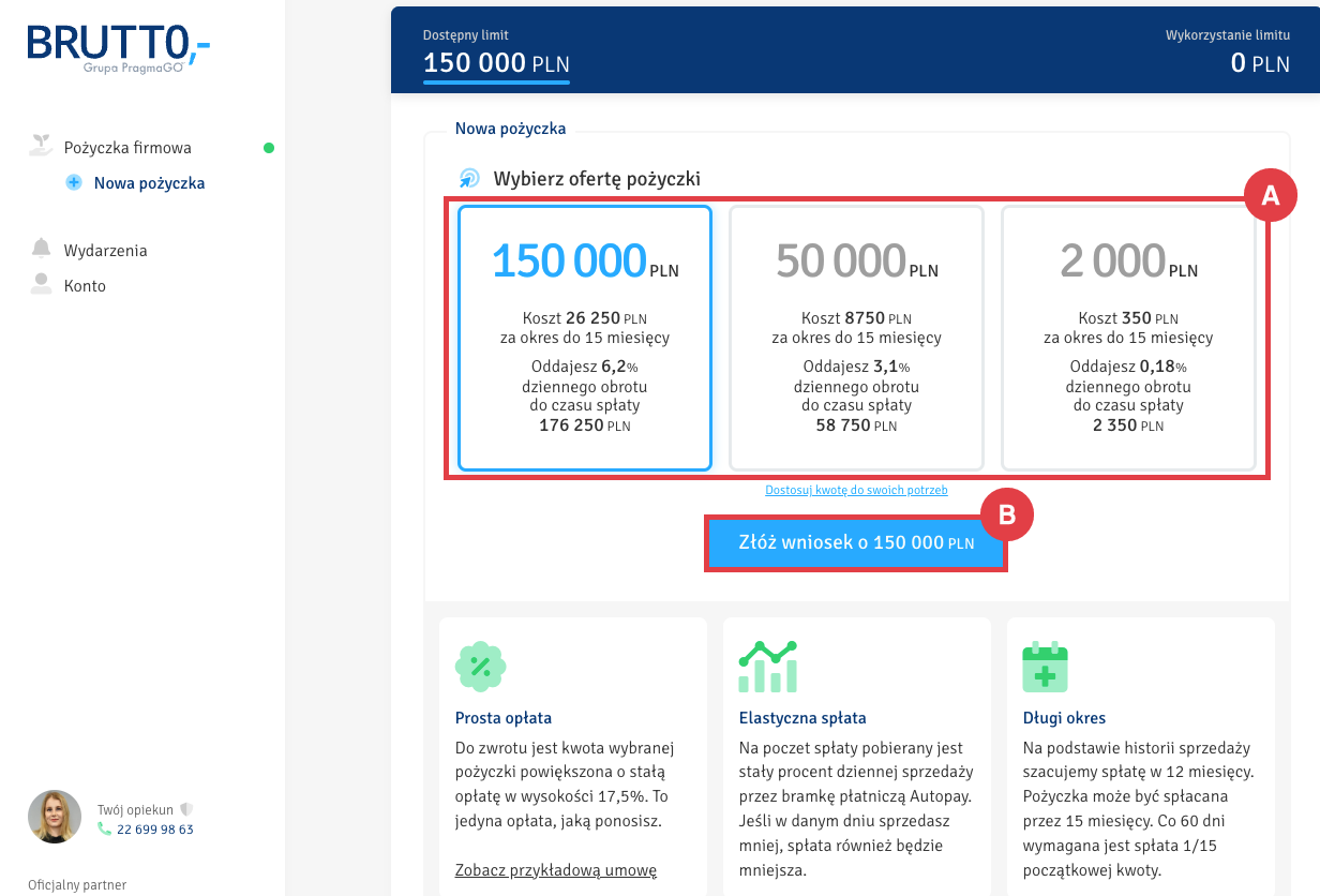 Złóż wniosek o pożyczkę w Brutto Brutto > Finansowanie sklepu internetowego Shoper > Oferta > Wniosek