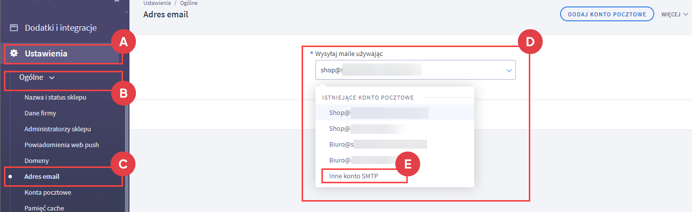 Wybierz adres e-mail do obsługi wiadomości automatycznych Panel administracyjny > Ustawienia > Ogólne > Adres email