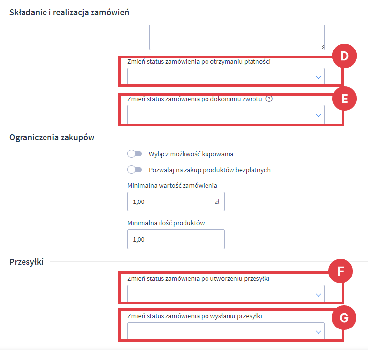 Panel administracyjny sklepu > Ustawienia > Obsługa zamówień > Zamówienia i koszyk
