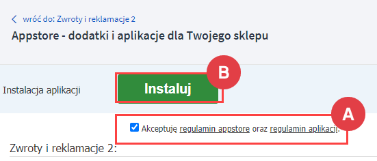 Zainstaluj aplikację Panel administracyjny > Dodatki i integracje > Aplikacje > Instalacja