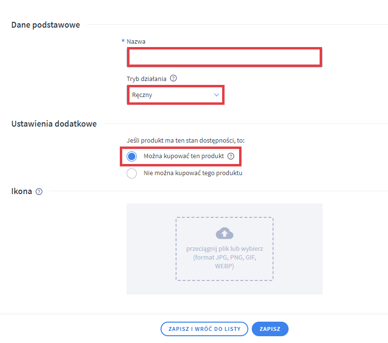 Panel administracyjny sklepu > Ustawienia > Produkty > Statusy dostępności produktów > Dodaj status dostępności > Formularz