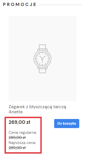 Historia cen produktu w module promocji Historia cen dyrektywy Omnibus