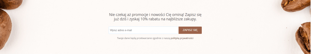 Przykładowa sekcja zapisu do Newslettera w sklepie internetowym Przykład formularza służącego do zapisu do newslettera (e-mail marketing)