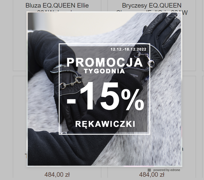 Przykład okna pop-up informującego o trwającej promocji. Przykładowe okienko pop-up w sklepie z informacją o promocji