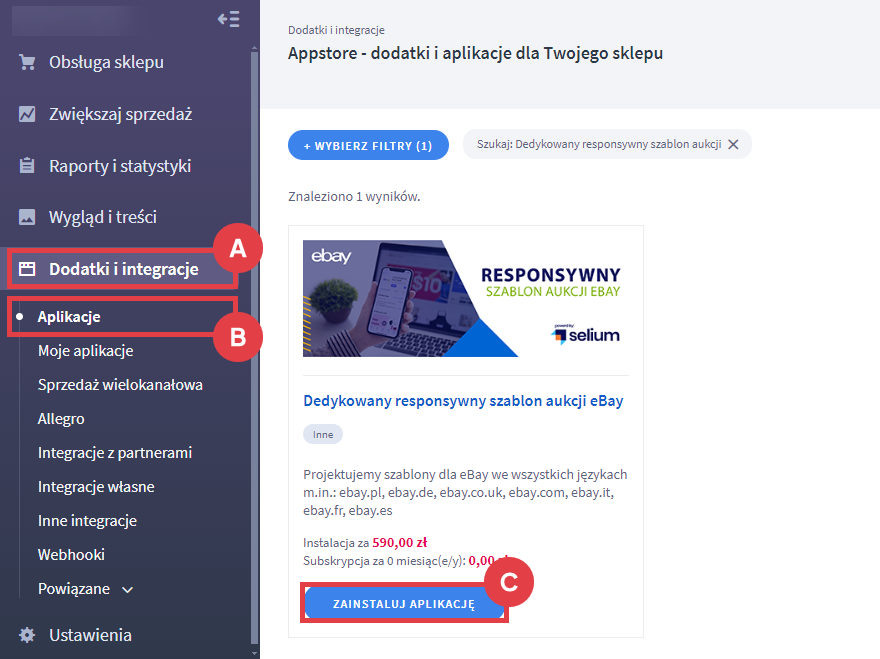 Skorzystaj z oferty dedykowanego szablonu dla eBay Panel administracyjny sklepu > Dodatki i integracje > Aplikacje > Dedykowany responsywny szablon aukcji eBay