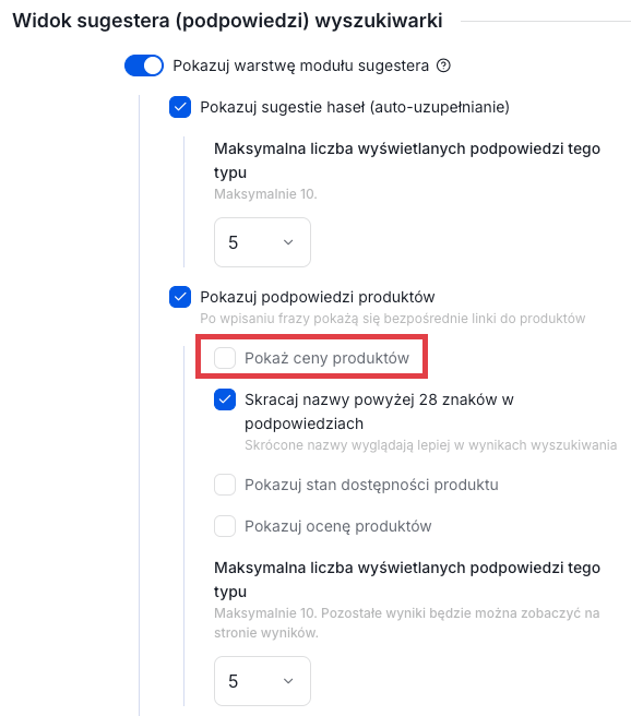 Wyłącz wyświetlanie cen produktów w podpowiedziach wyszukiwarki produktowej Wyłącz wyświetlanie cen produktów w podpowiedziach wyszukiwarki produktowej