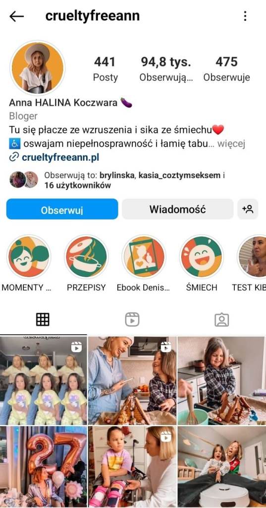 Przykładowe konto w aplikacji Instagram (social-media) - sprzedawca internetowy Przykład konta social-media na Instagram dla sklepu internetowego