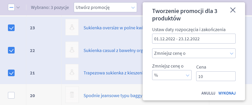 Tworzenie promocji dla trzech produktów jednocześnie w sklepie Shoper. Przykład tworzenia promocji dla 3 produktów jednocześnie w sklepie internetowym