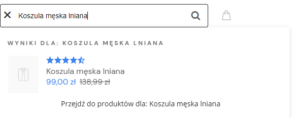 Podpowiedzi produktu w wyszukiwarce suggester z widoczną ceną Historia cen produktu dyrektywa Omnibus