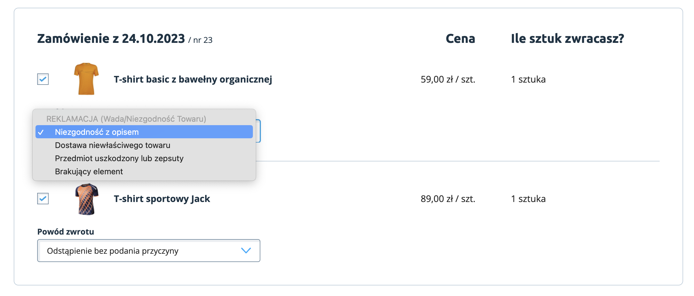 Panel administracyjny sklepu > Obsługa sklepu > Zwroty