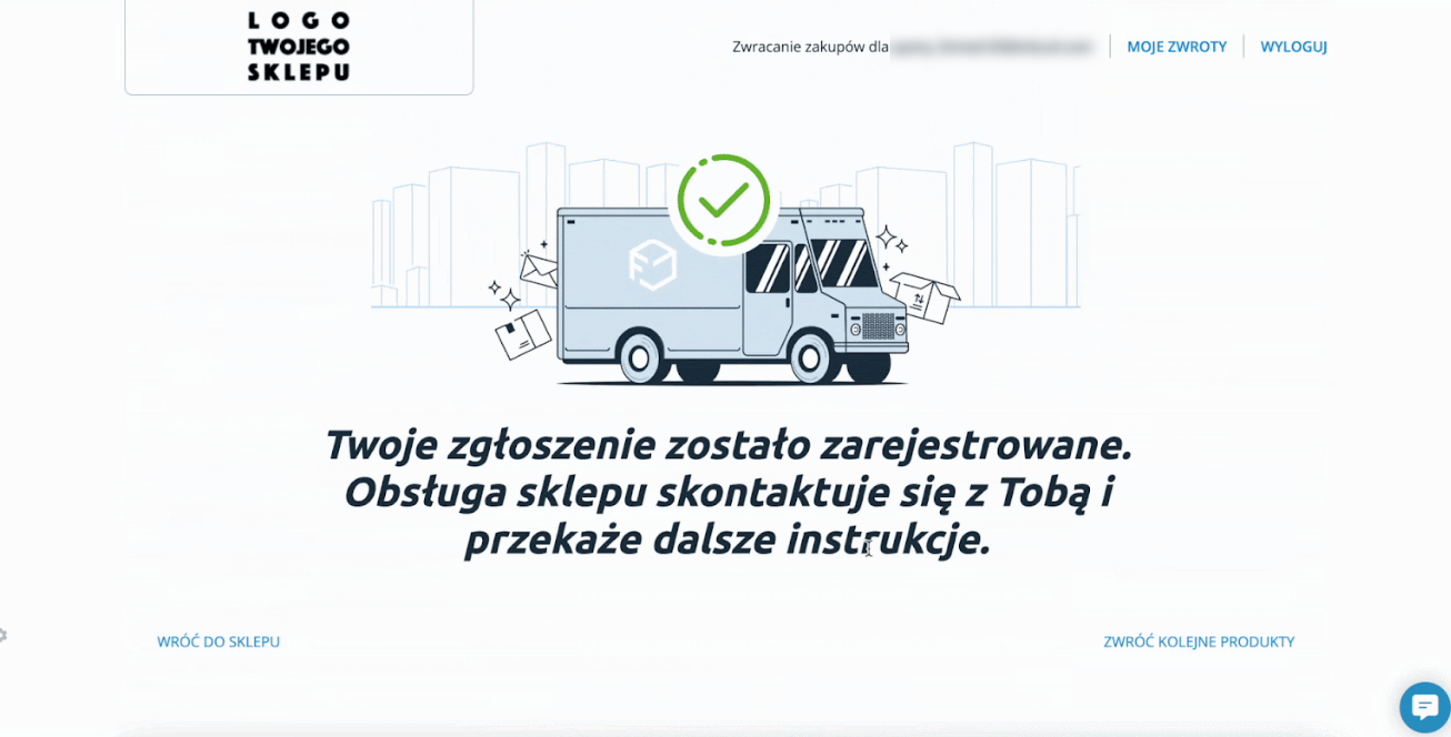 Panel Shoper Zwroty z perspektywy kupującego > Komunikat zarejestrowania zwrotu w systemie sklepu