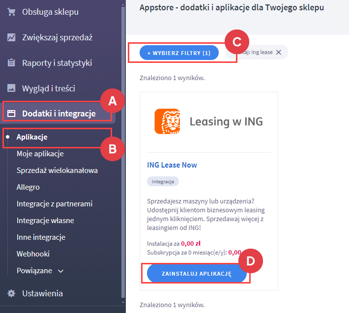 Panel administracyjny > Dodatki i integracje > Aplikacje