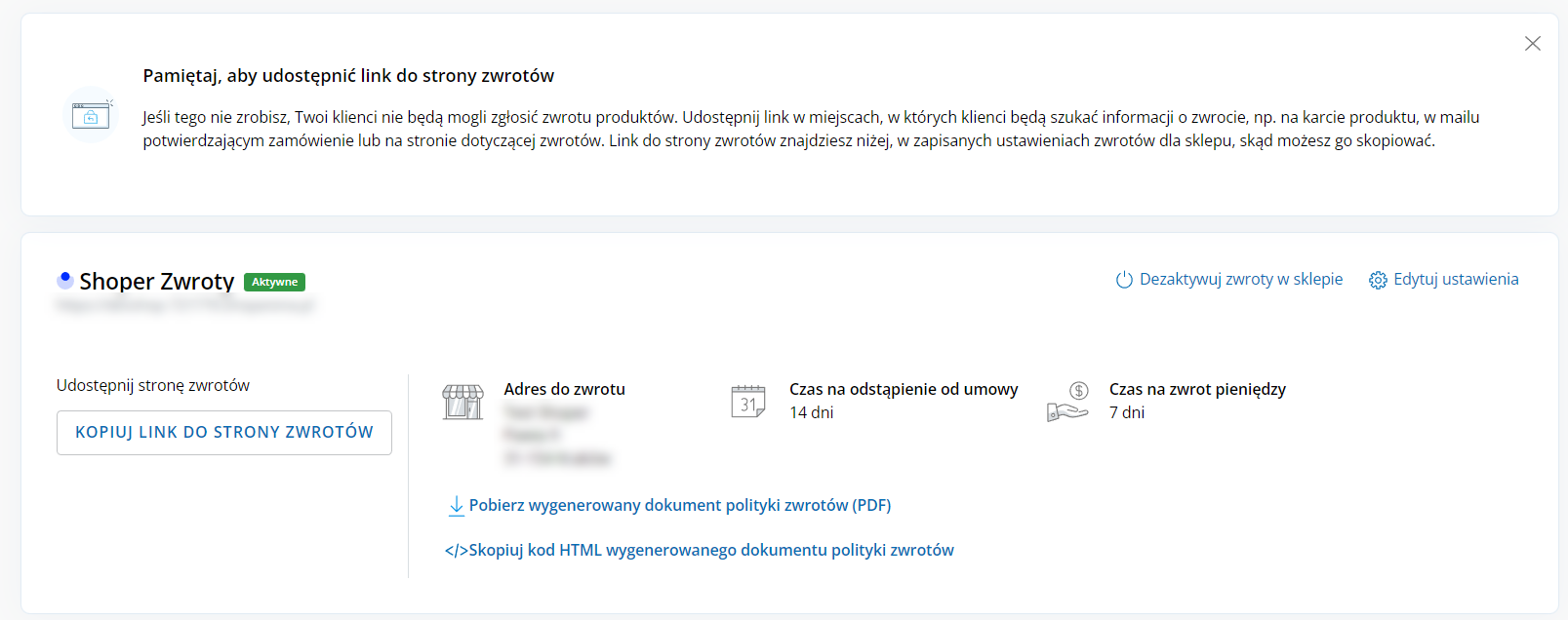 Panel administracyjny sklepu > Obsługa sklepu Zwroty