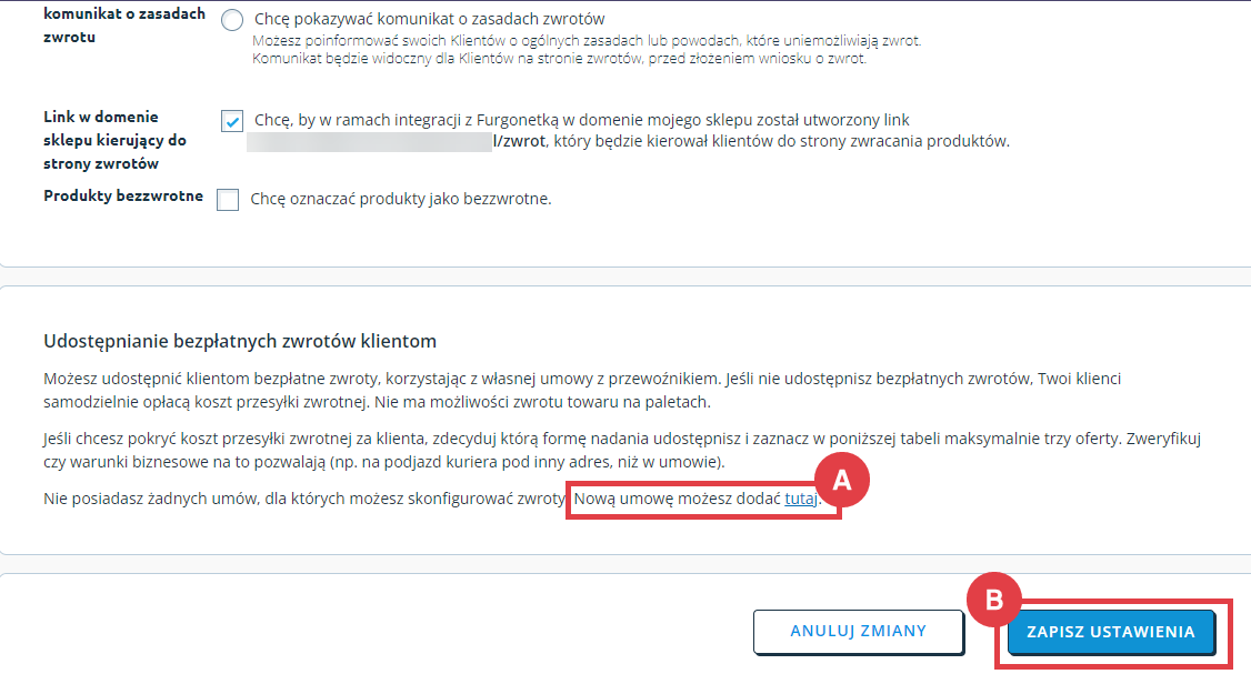 Dodaj nową umowę, aby umożliwić kupującym wykonywanie bezpłatnych zwrotów Panel administracyjny sklepu > Obsługa sklepu > Zwroty