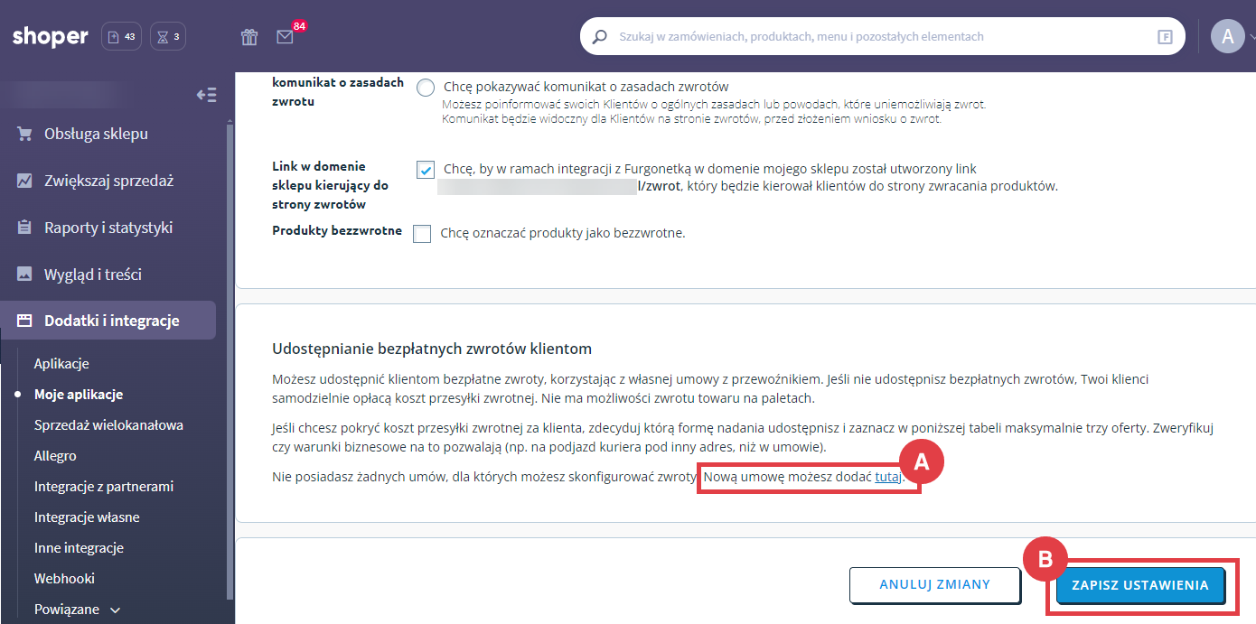 Panel administracyjny sklepu > Obsługa sklepu > Zwroty