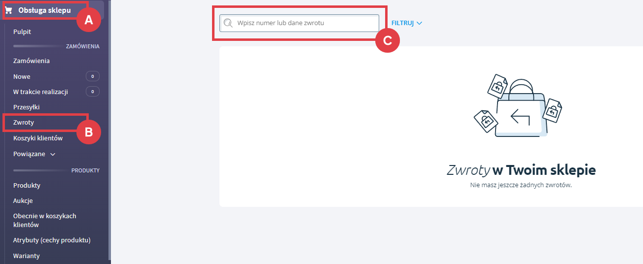 Panel administracyjny sklepu > Obsługa sklepu > Zwroty