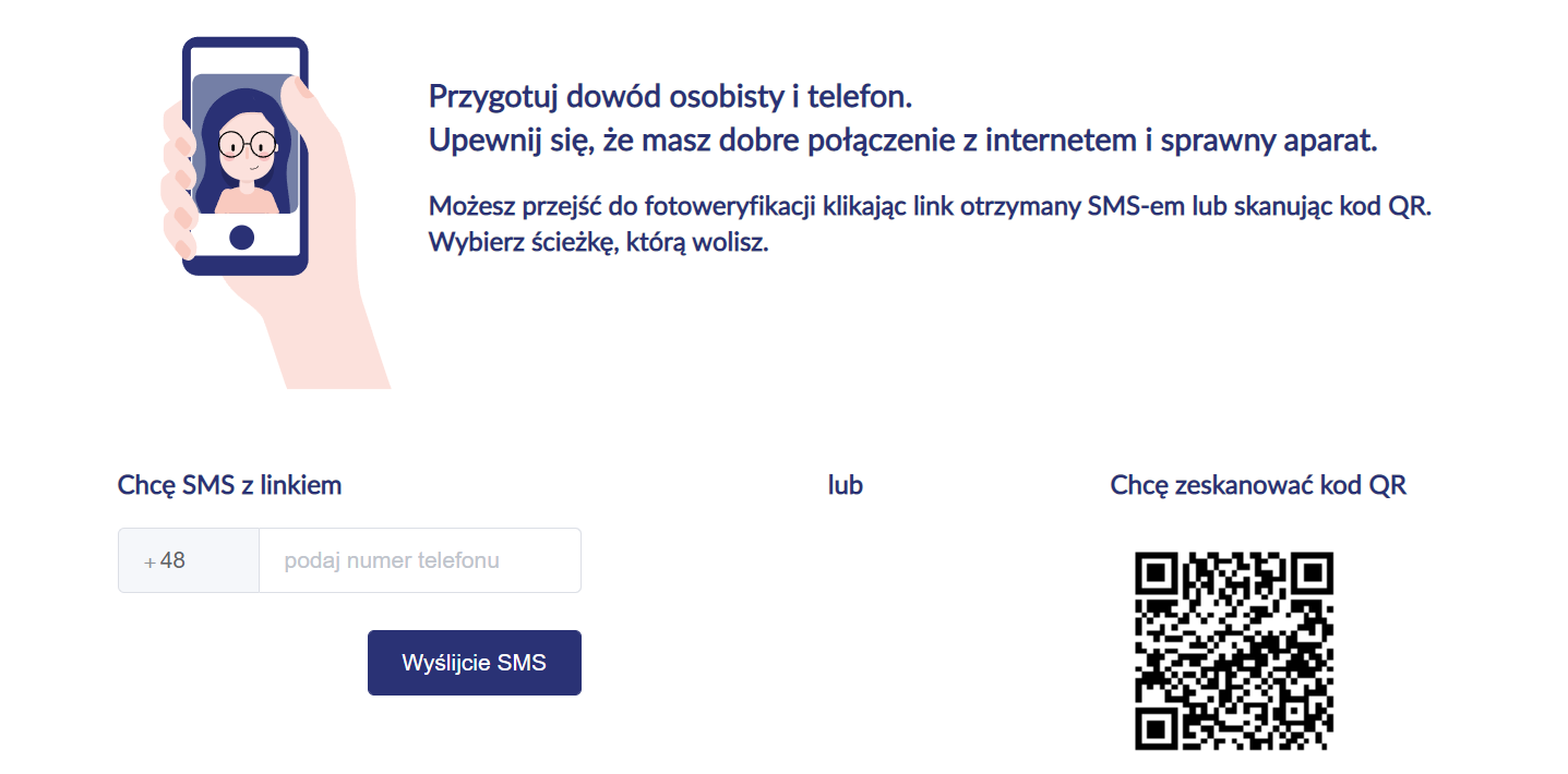 Przygotuj dowód osobisty i wybierz jedną z dwóch opcji weryfikacji Działalność nierejestrowa Shoper, fotoweryfikacja