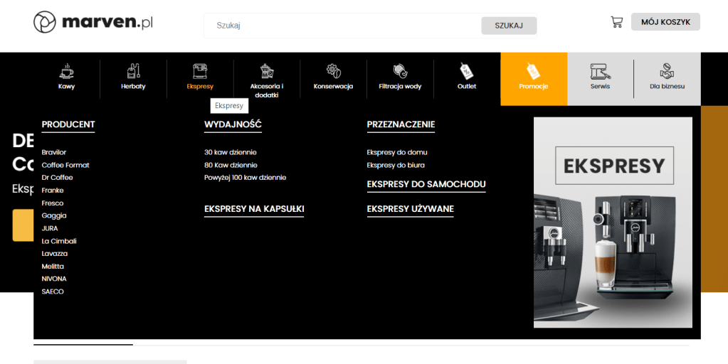 Przykład zaawansowanej prezentacji menu sklepu internetowego na oprogramowaniu Shoper